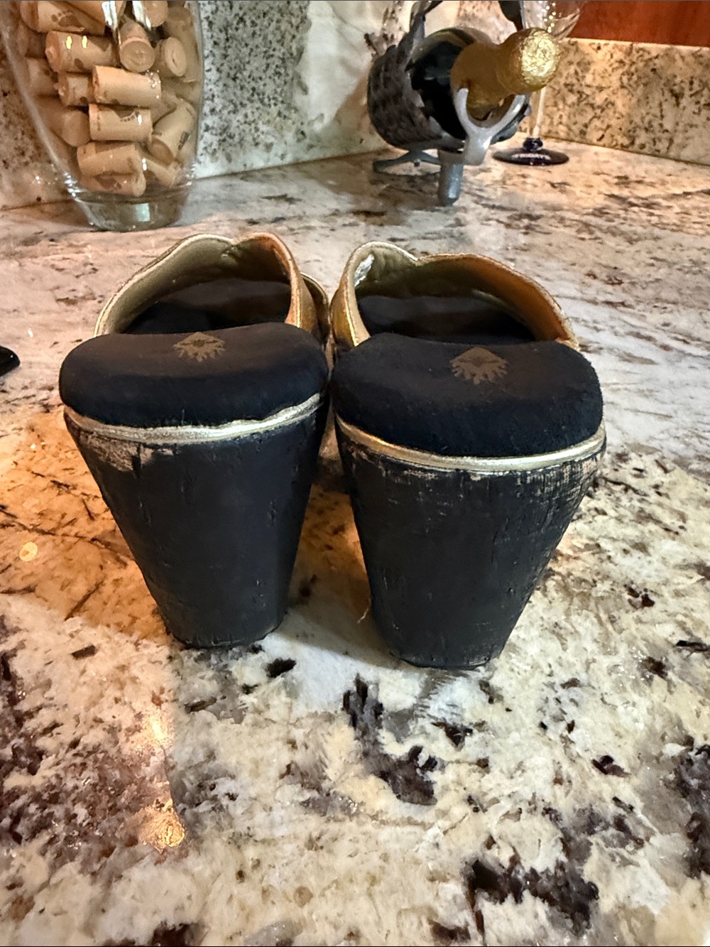 Volatile Gold Crisscross Wedge Slides with Fleur-de-Lis Accent - Picture 4 of 11